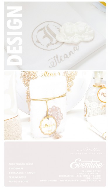 Trusou de botez in stil boho realizat in nuante de gold si alb, Boho 9